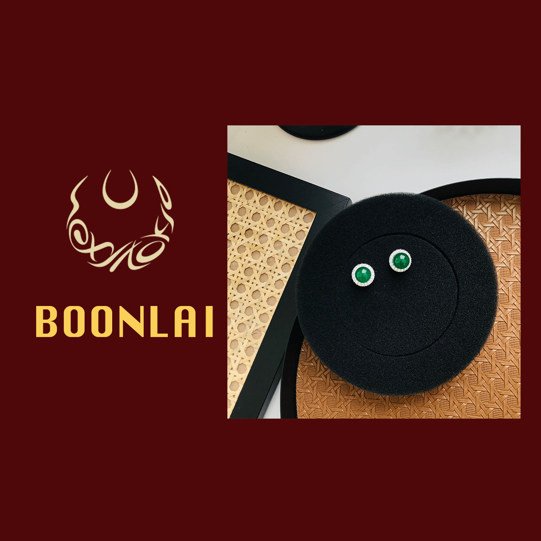 铜合金莫桑石耳饰 Boonlai 国风新中式绿色圆形镶钻百搭耳环881