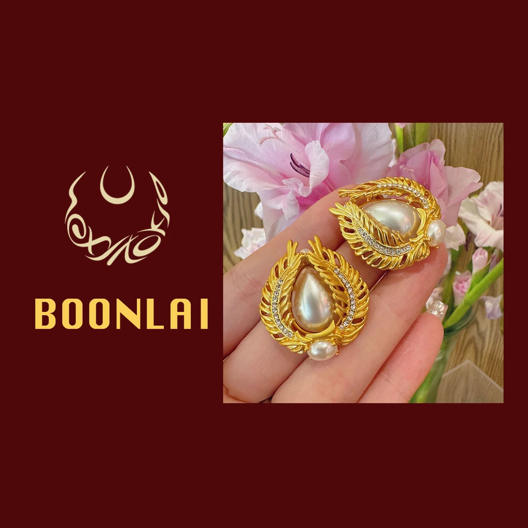 铜合金仿珍珠耳饰 Boonlai  中古麦穗珠珠水滴耳环164