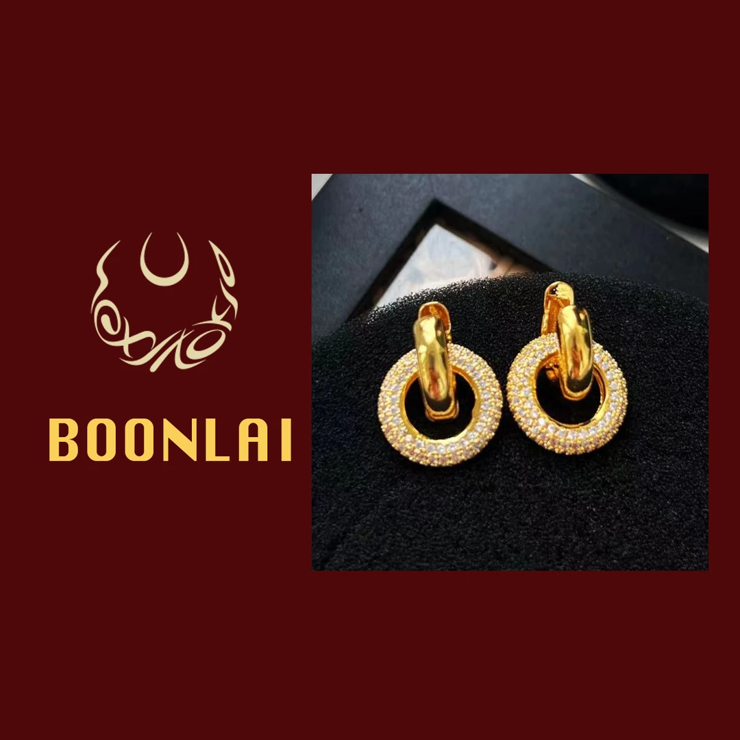 铜合金莫桑石耳饰 Boonlai 金色圆圈镶钻J耳环1750