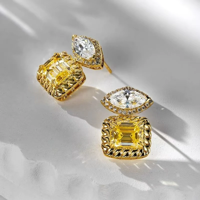 铜合金莫桑石耳饰 Boonlai 黄白拼色锆石镶钻耳环036