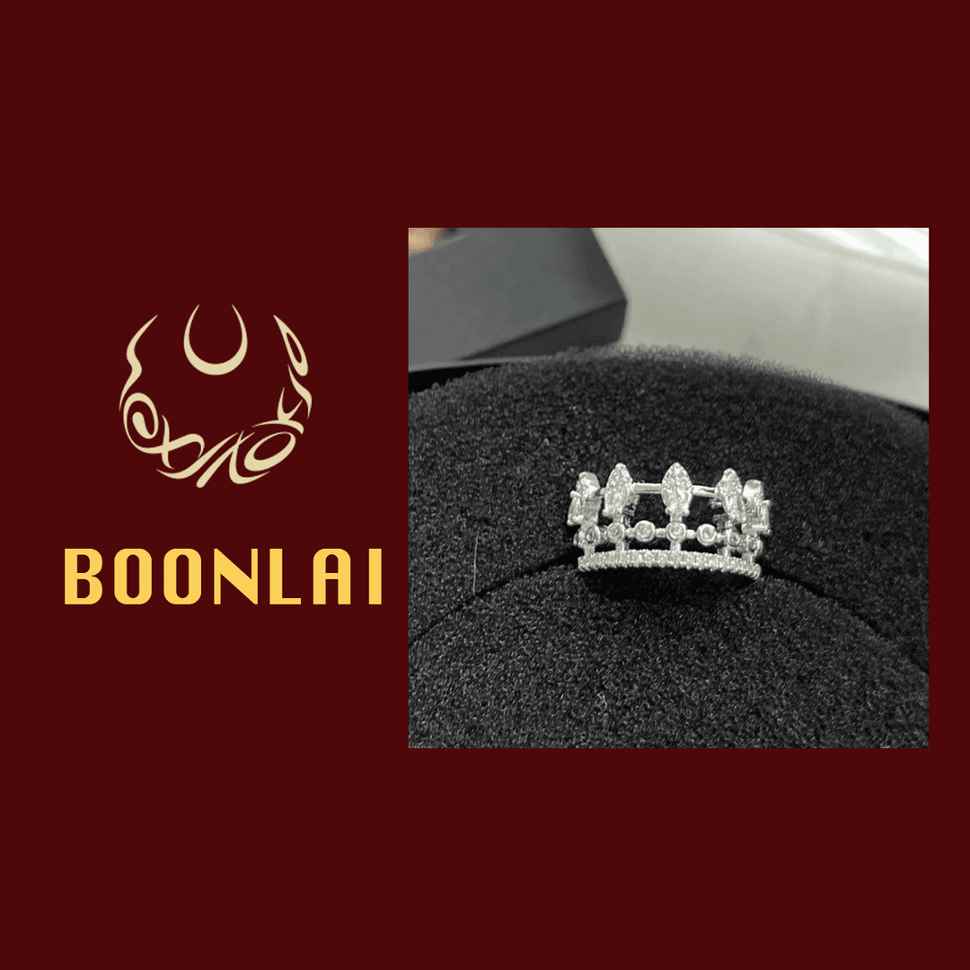 铜合金莫桑石戒指  Boonlai 银色镶钻皇冠开口j戒指1746