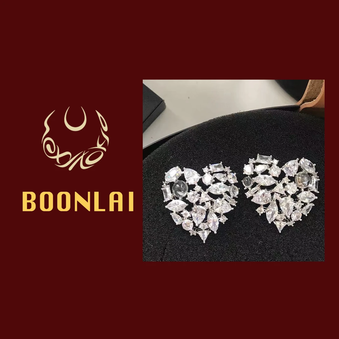 铜合金莫桑石耳饰 Boonlai 爱心镶钻耳钉戒指