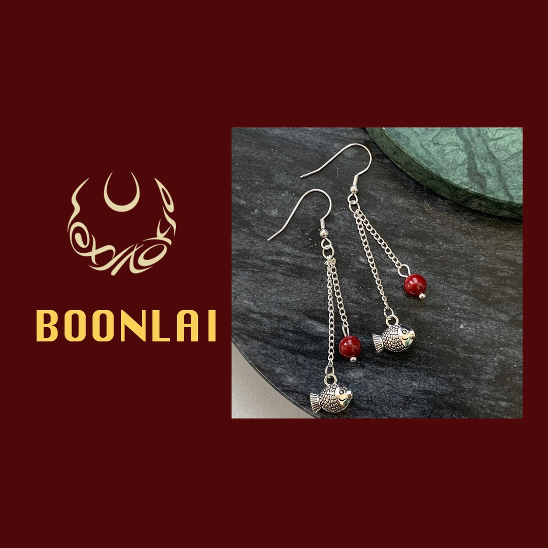 铜合金莫桑石耳饰 Boonlai  新中式金属小鱼珠珠耳环127