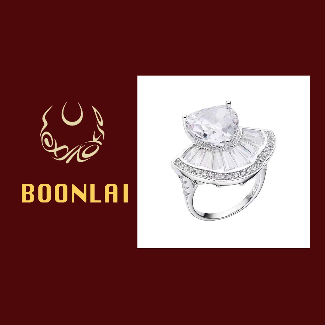 铜合金莫桑石戒指 Boonlai 气质轻奢银色满钻戒指057