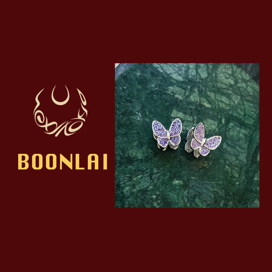 铜合金莫桑石耳饰 Boonlai   气质轻奢微镶满钻蝴蝶耳环J款1661