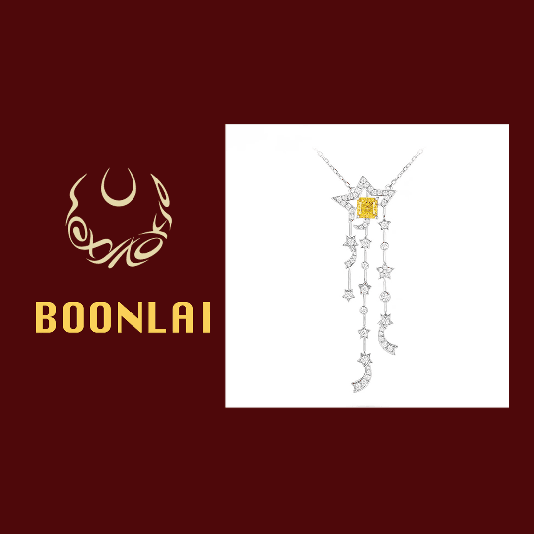 铜合金莫桑石项链 Boonlai 黄色锆石星星造型流苏J项链1648