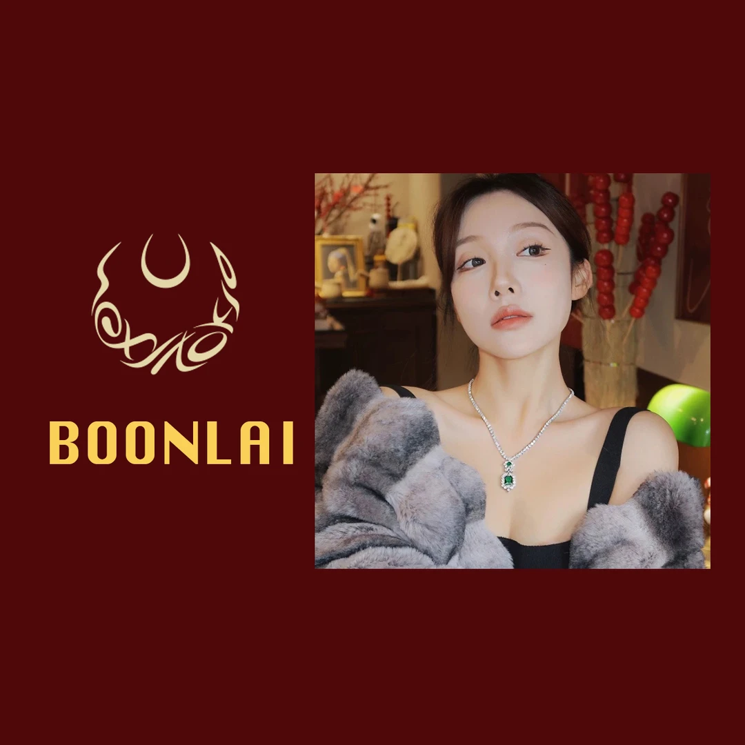 铜合金莫桑石项链 Boonlai 单层方形绿色锆石满钻项链 909