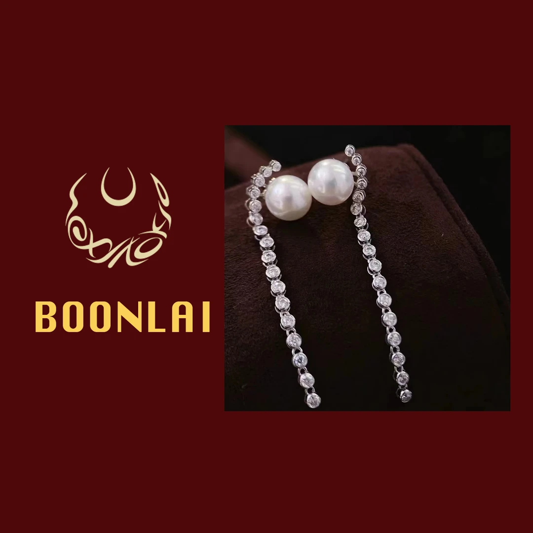 铜合金仿珍珠耳饰 Boonlai  珠珠镶钻链条j耳环1679