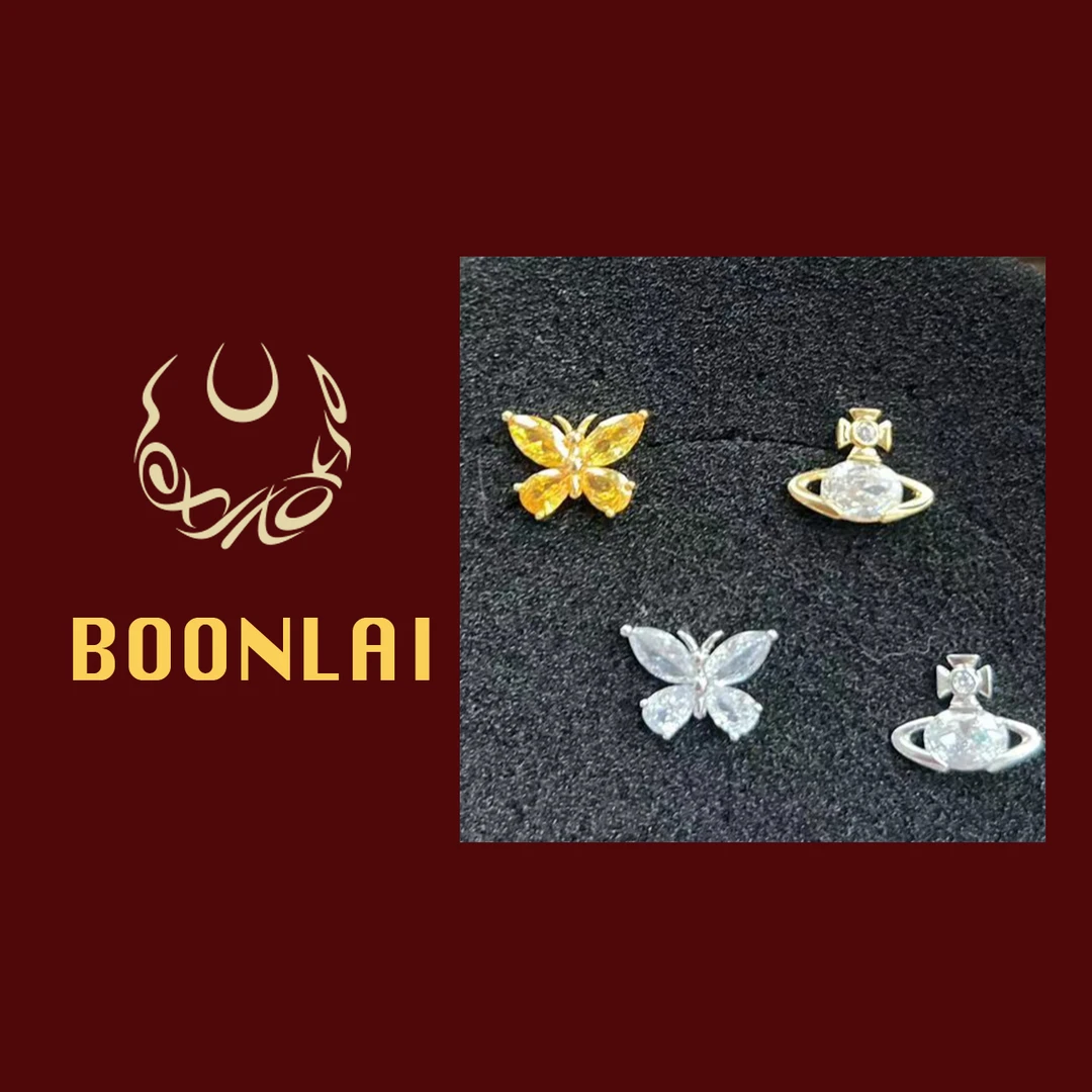 铜合金莫桑石耳饰 Boonlai   锆石星球不对称e耳环1588
