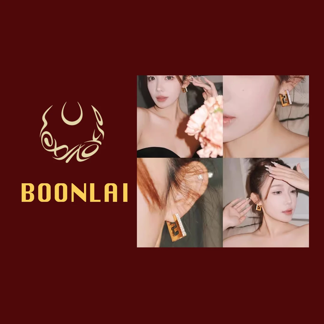 铜合金莫桑石耳饰 Boonlai 轻奢气质金色镶钻字母耳钉