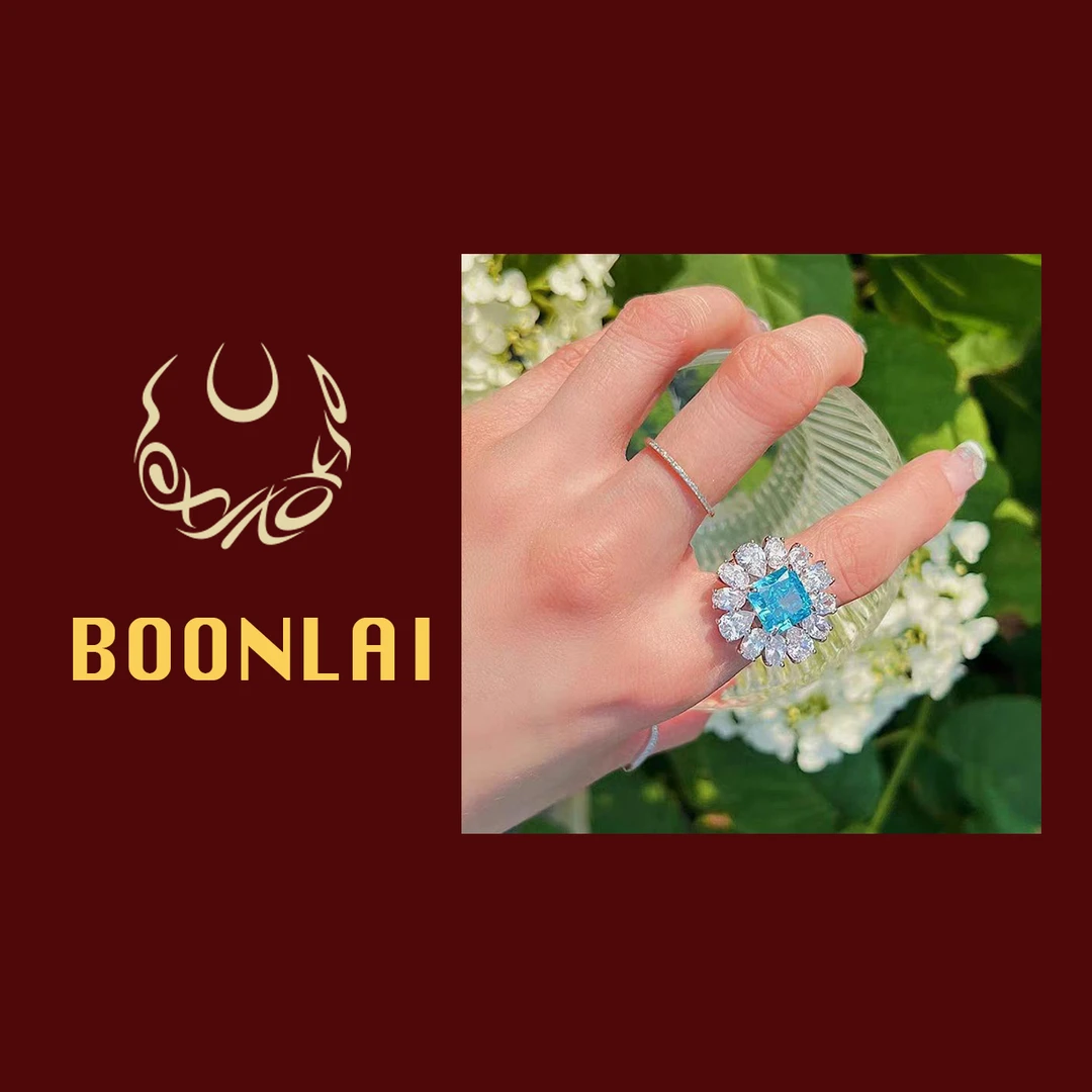 铜合金莫桑石戒指 【满七免一】Boonlai 蓝色雪花满钻戒指555