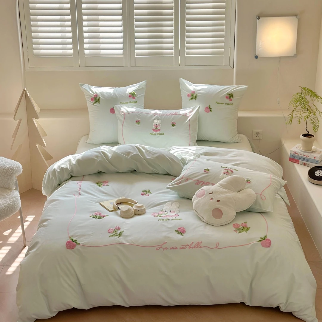 美莉 甜啦啦 全棉毛巾刺绣三件套四件套可爱少女心韩版公主风