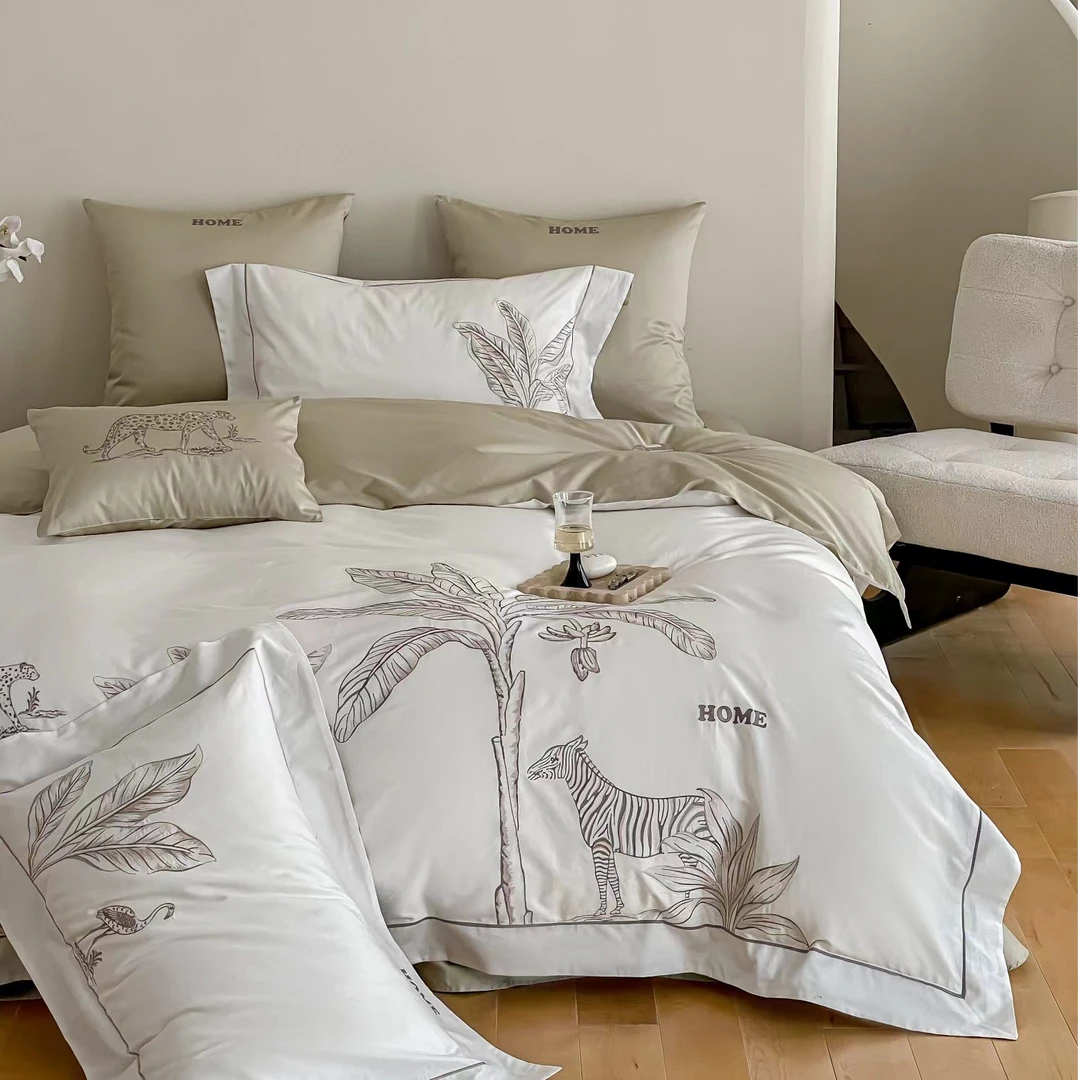 美莉 慕丝贝尔 140支全棉澳棉贡缎四件套 轻奢简约设计师高档