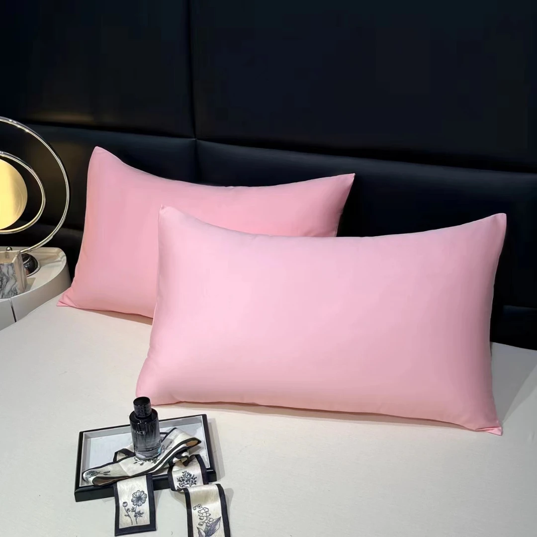 美莉 全棉140支澳棉贡缎高端枕套一对颜色随机纯色棉枕