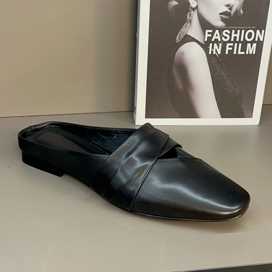 【头层牛皮】牛真皮包头拖鞋女小众设计感凉拖秋