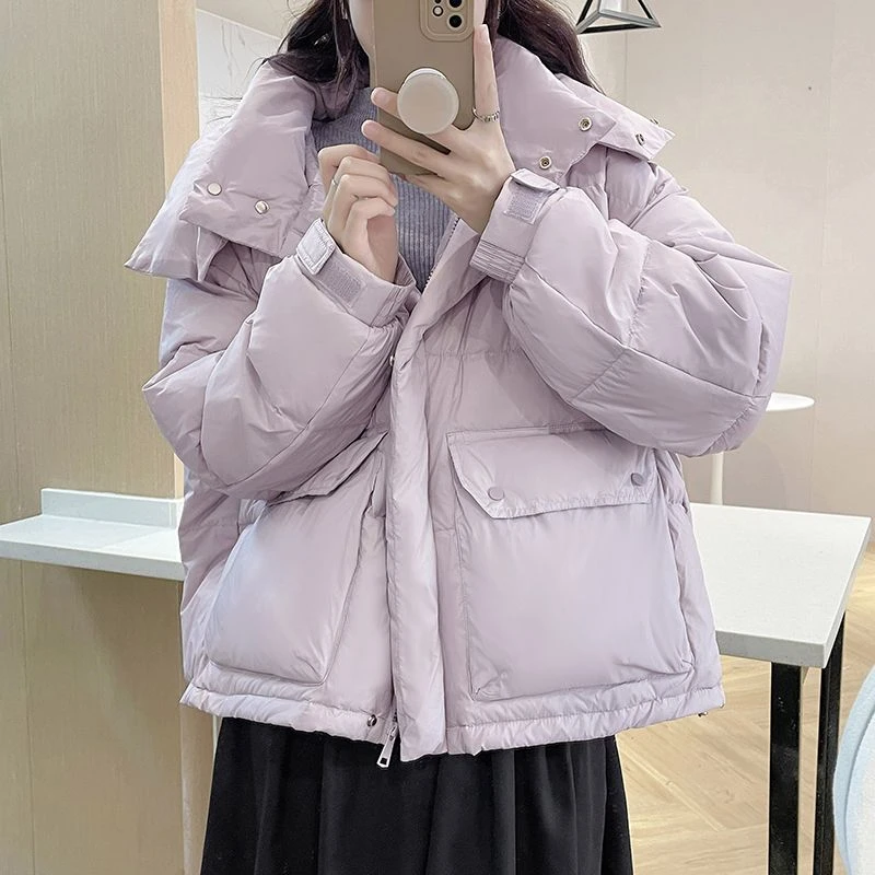 雅鹿2023新款2023年冬季新款羽绒服女短款小个子加厚连帽面包服冬