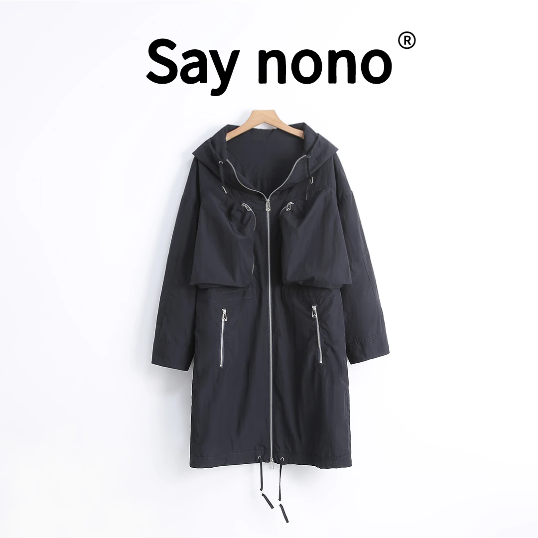 懒猫nono│Saynono “酷感十足”长款深色风衣外套/C166