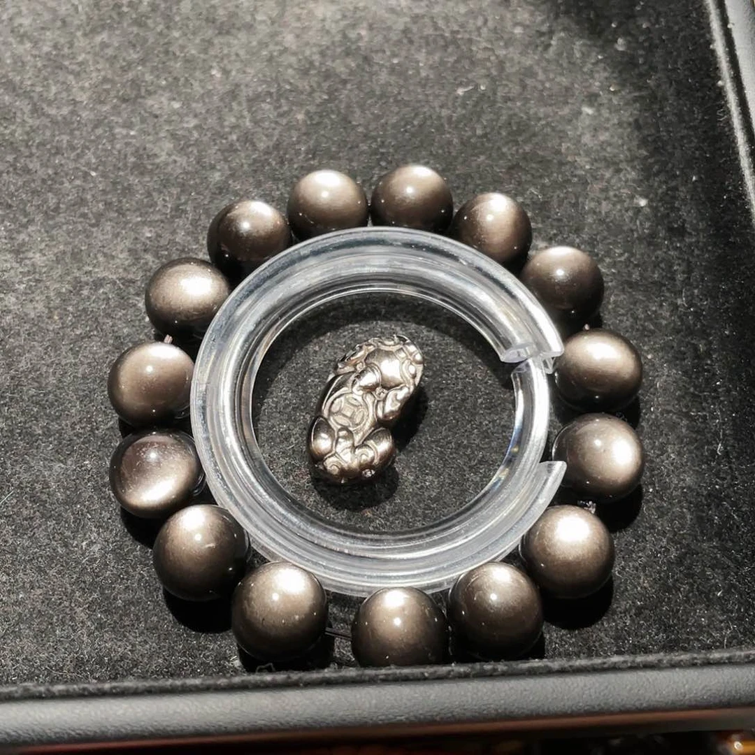黑曜岩手链未镶嵌粉*晶