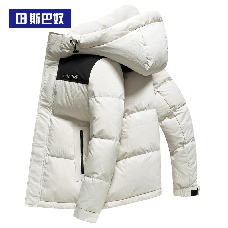 斯巴奴加厚撞色拼接羽绒服男装短款2025冬季新款保暖鸭绒男装外套