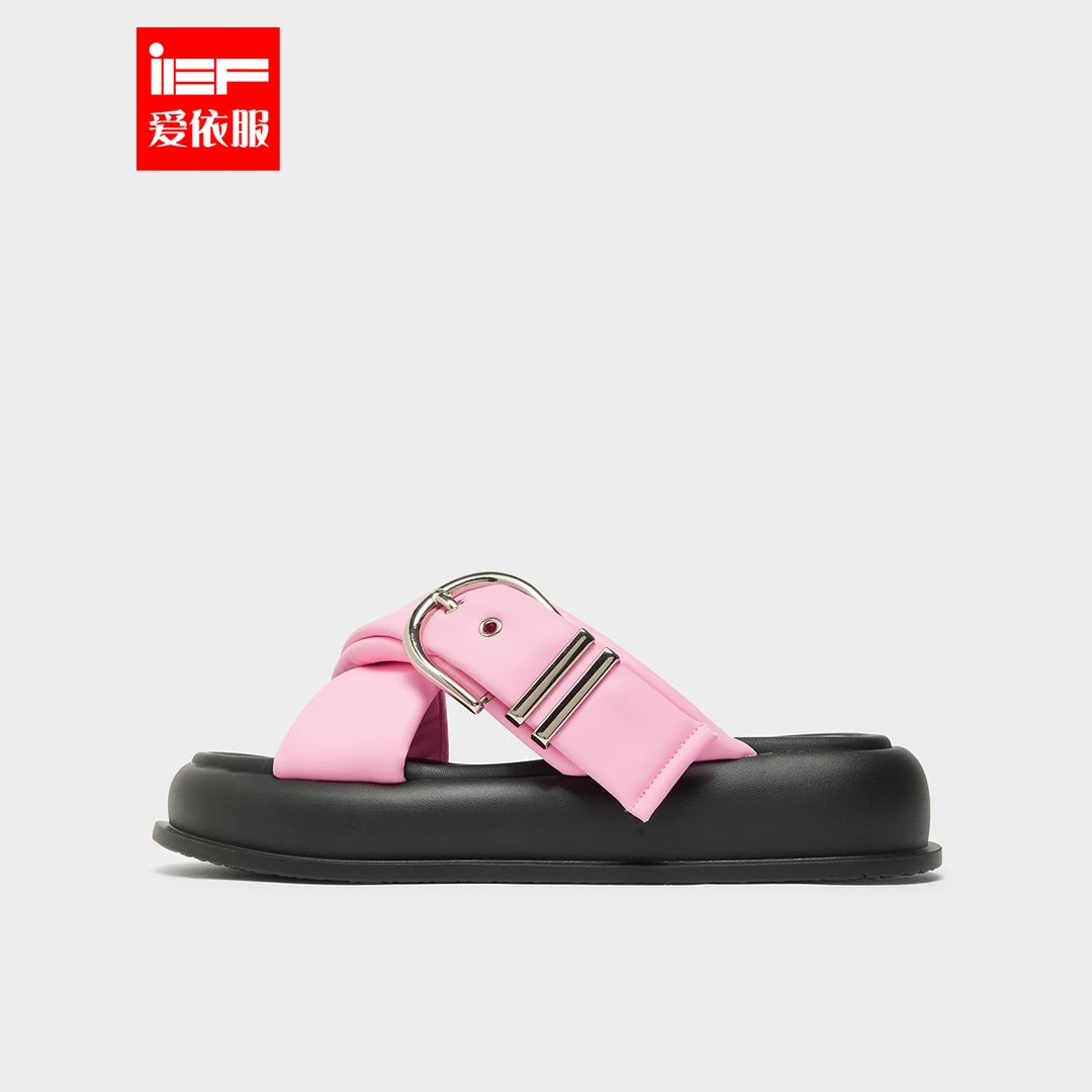IEF/爱依服2024夏季新款时尚拼色设计休闲百搭圆头露趾厚底拖鞋