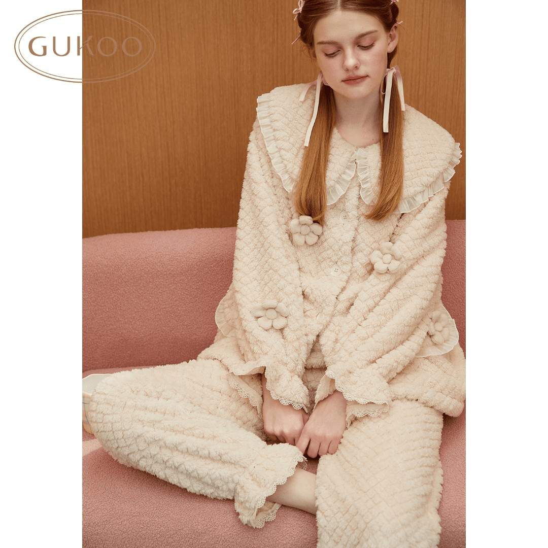 【Gukoo果壳】新款舒棉绒小花可外穿家居服套装