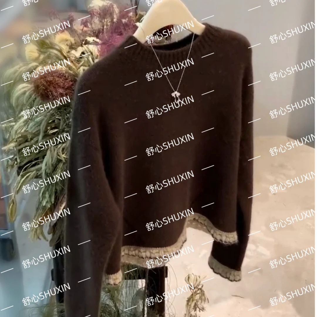 【舒心】温柔撞色拼接花边圆领保暖毛衣民族风CLSX-0251