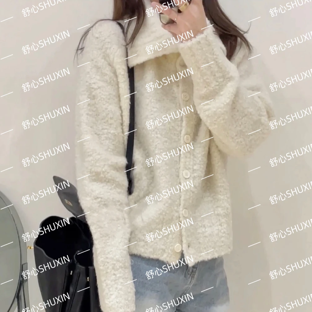 【舒心】日韩系简约翻领排扣气质开衫CLSX-0266