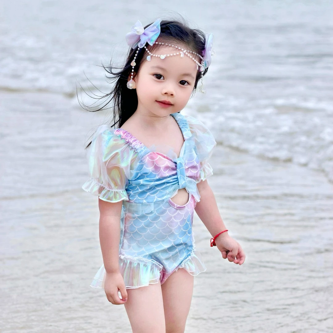 2024夏季新品女童美人鱼连体速干泳装女孩可爱泳装温泉玩水泳衣