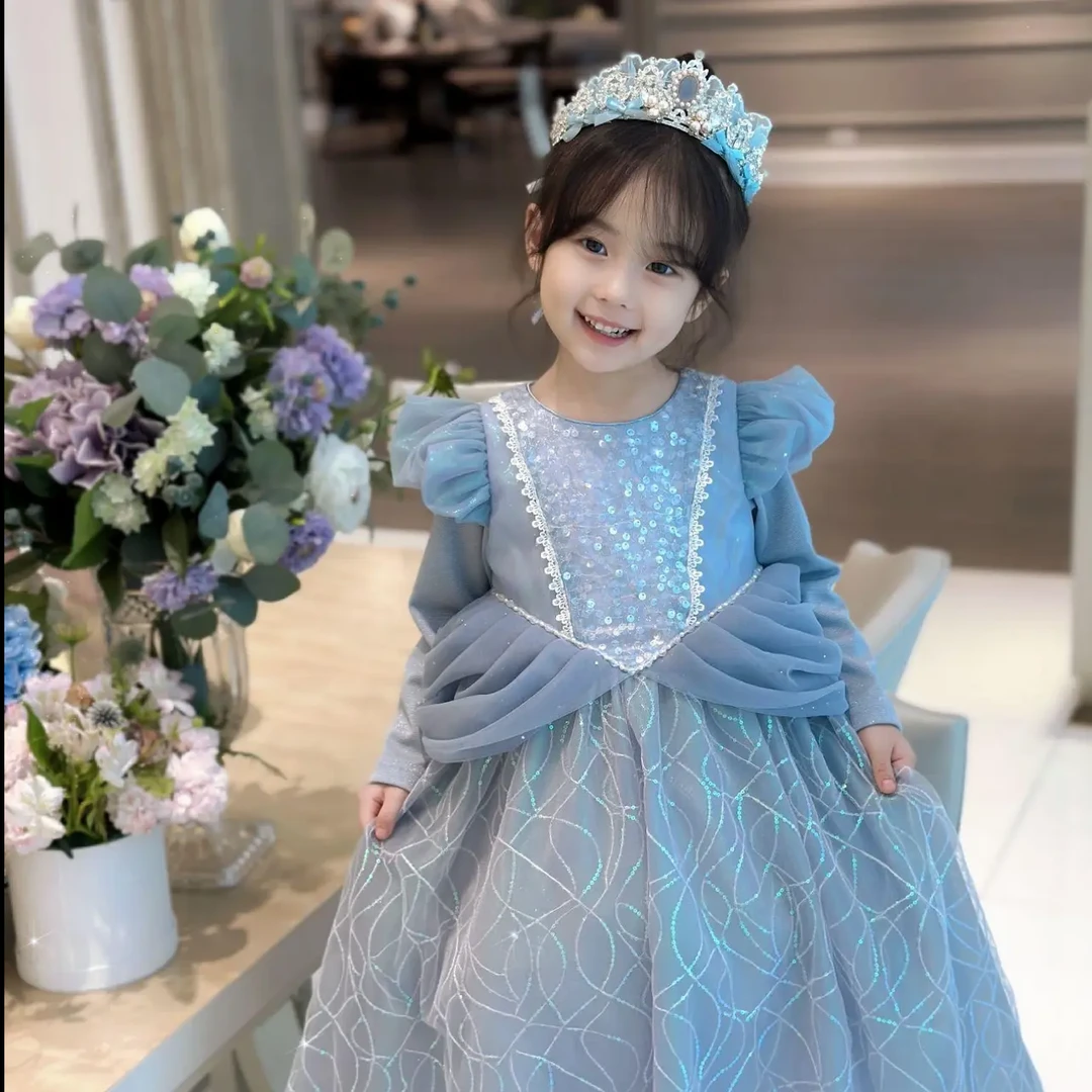 艾莎公主裙女童秋冬生日礼服蓬蓬裙生日礼服女宝连衣裙