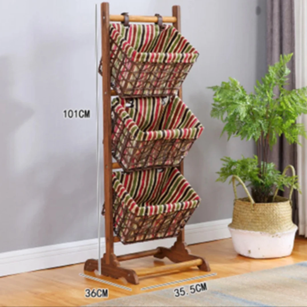 特价处理实木置物架客厅收纳架家用小型杂物收纳篓落地收纳筐组装