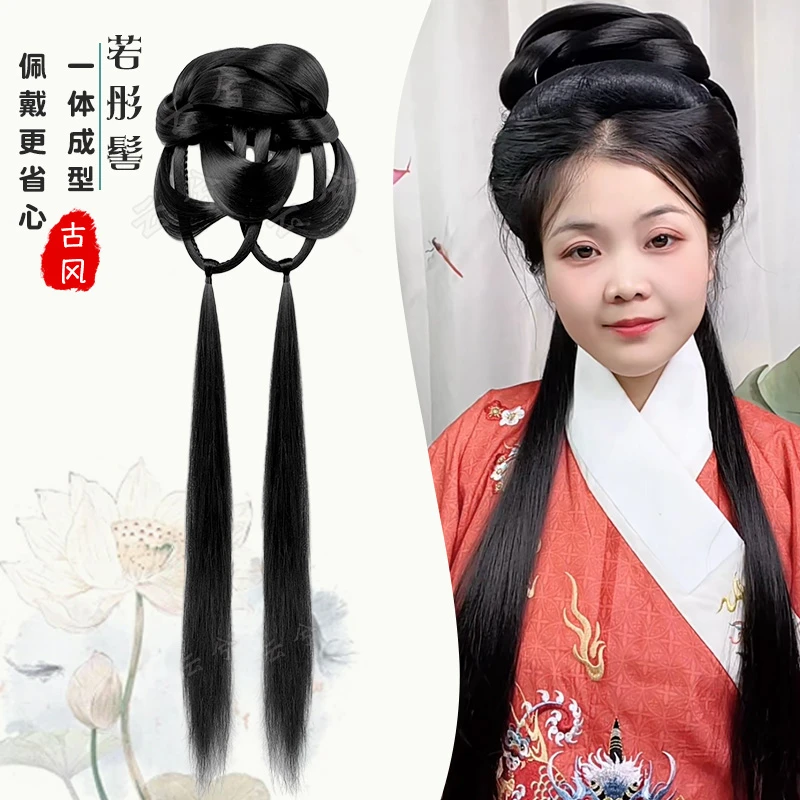 汉服假发包古风明制唐风一体式懒人可变型长款底座百搭仙女发髻