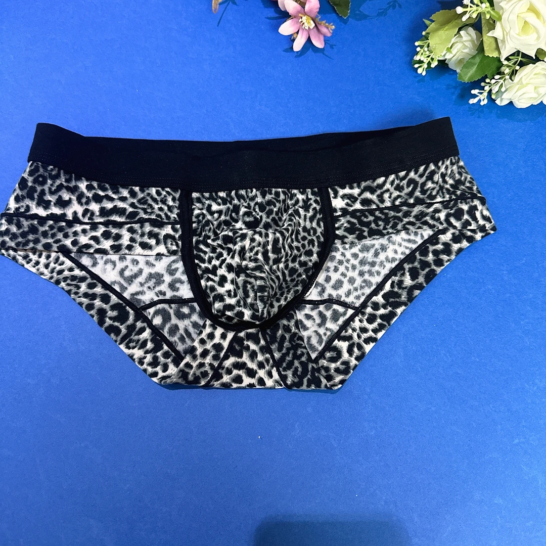 新款豹纹印花男士三角裤青年低腰大码透气短裤