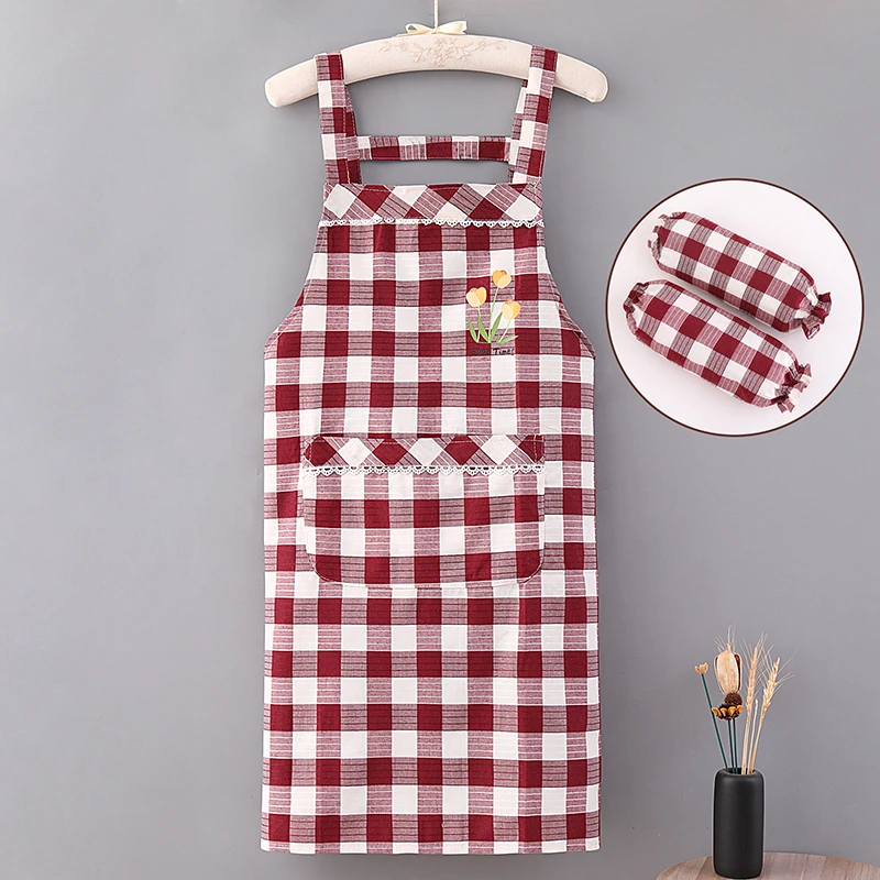 时尚纯棉背带围裙女款家用厨房薄款上班防油防污透气无袖围腰洋气