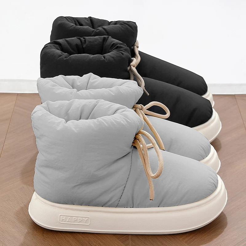 防寒雪地靴高帮男士外穿2025新款厚底防滑羽绒布保暖加厚厚底棉鞋