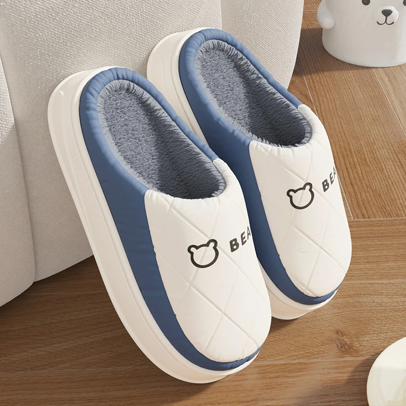 棉拖鞋男士秋冬季室内家居2023新款防水厚底防滑加绒保暖棉鞋男款