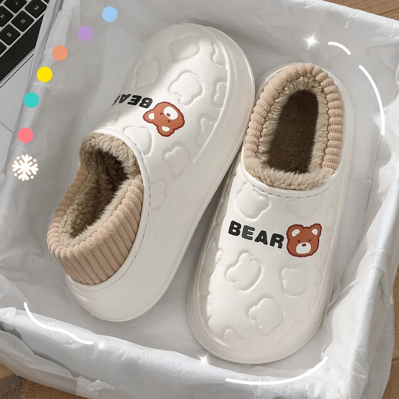 防水棉拖鞋女秋冬季2025新款外穿室内家居厚底包跟加绒棉鞋女冬天
