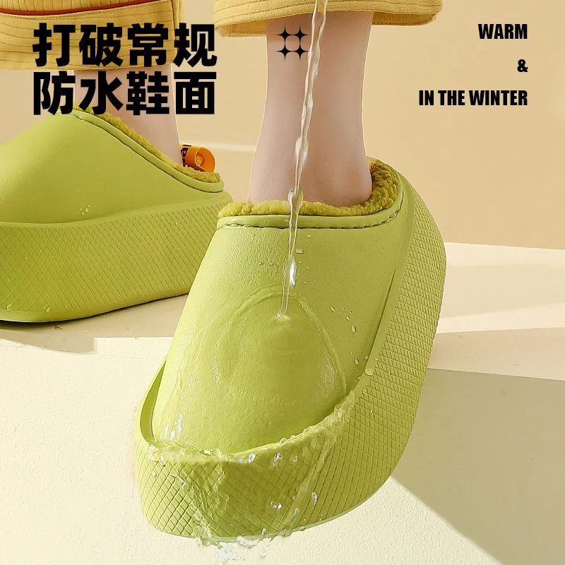 防水半包跟棉拖鞋女秋冬季情侣居家室内防滑加厚厚底男士棉鞋外穿