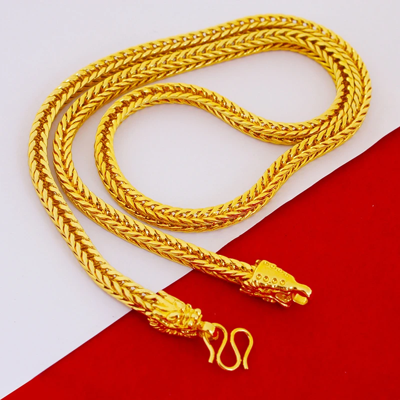 合金项链 金色24K镀金9999金龙头狐尾项链男仿金颈链霸气经典