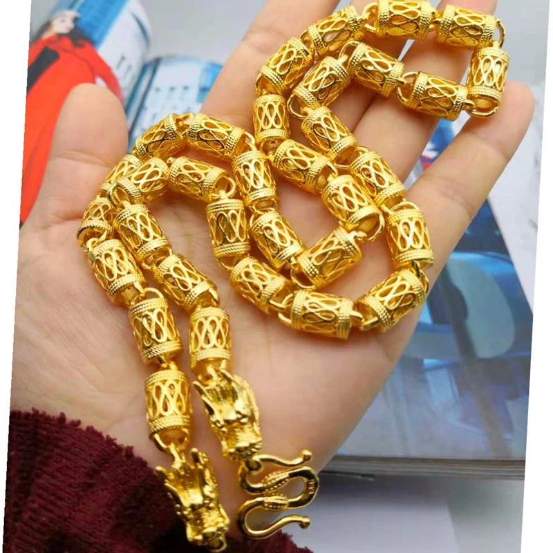 铜项链 不褪色男士24k黄铜镀金项链男款霸气南非百搭首饰里外一色