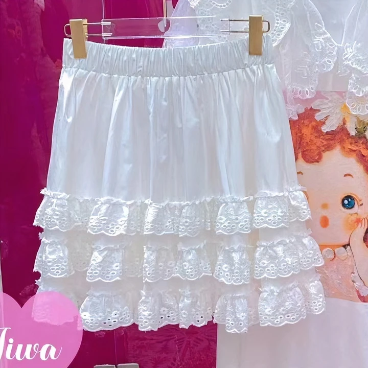 亚红女装 2023夏季新款百搭蕾丝百褶半身裙