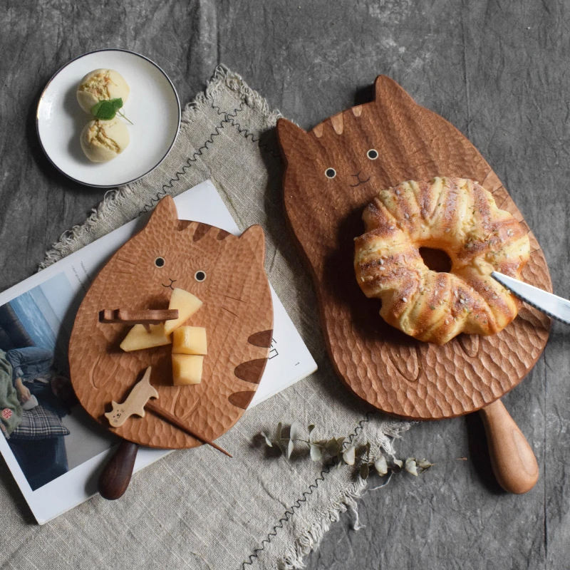 喵有型大龙猫实木手柄砧板日式木盘手工创意早餐面包板家用餐具