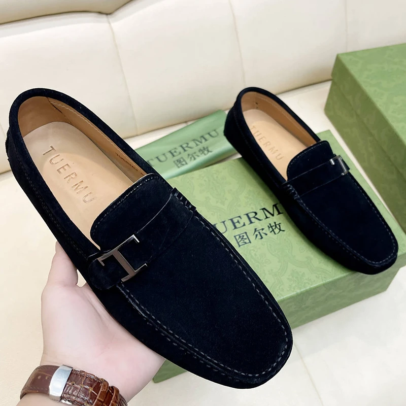 TUERMU/图尔牧豆豆鞋男士真皮乐福鞋夏季软底透气百搭潮流懒人鞋