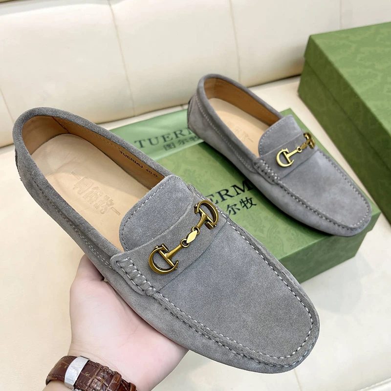 TUERMU/图尔牧豆豆鞋男懒人鞋真皮英伦磨砂休闲皮鞋一脚蹬乐福鞋