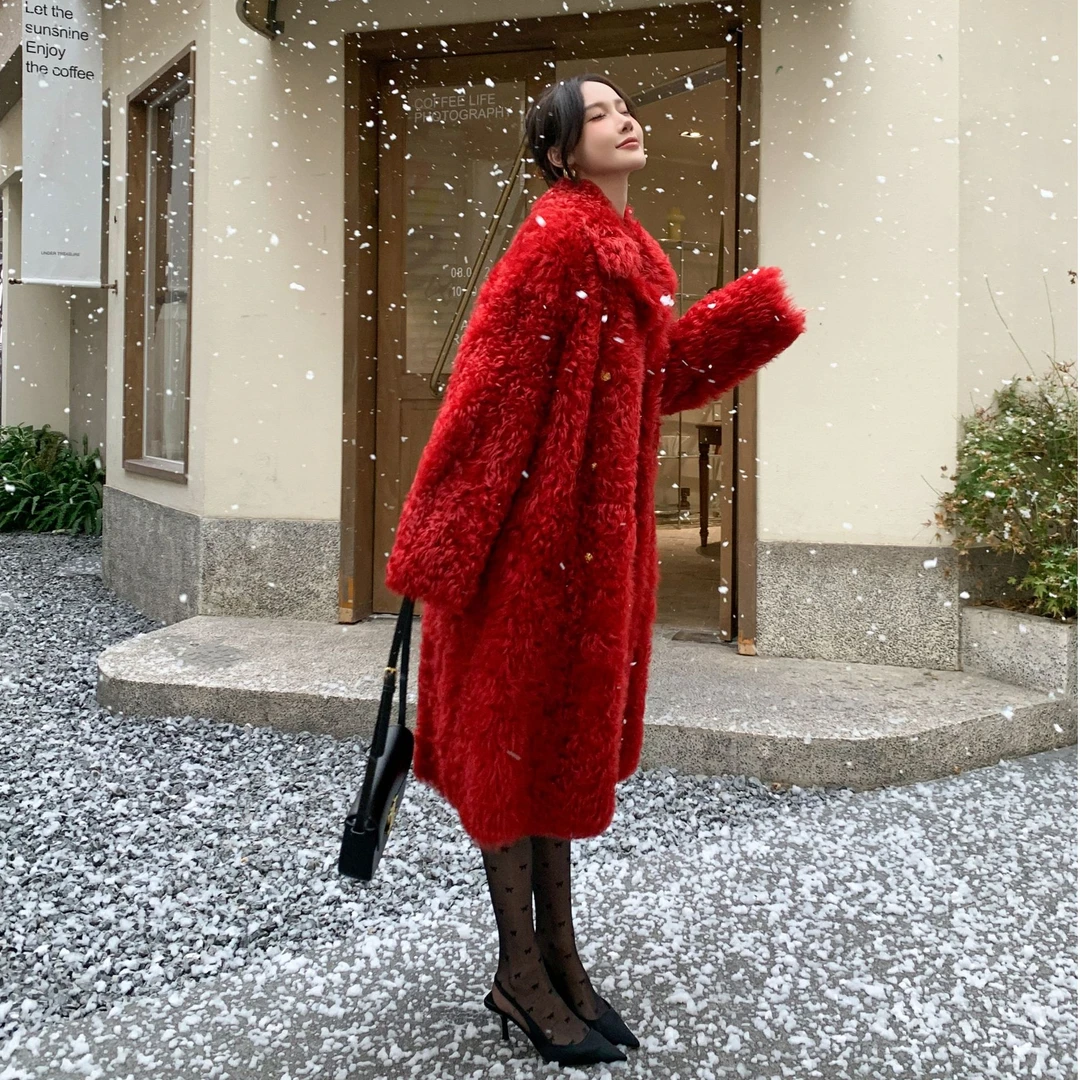 冬季新款托斯卡纳皮毛一体羊毛大衣女【26366】