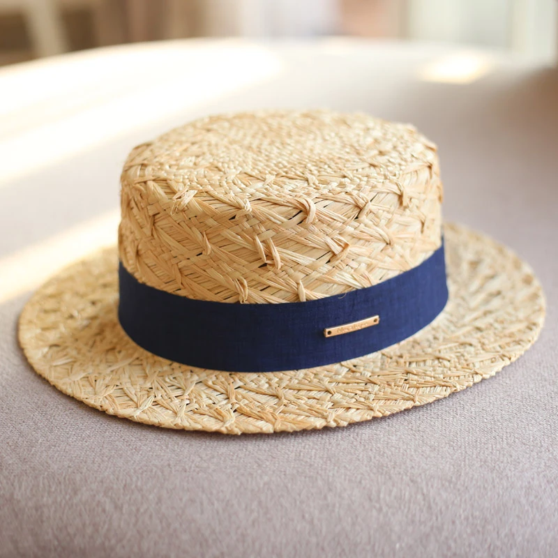 出游逛街度假遮阳百搭手工拉菲草帽平顶帽清新小礼帽平顶帽女夏