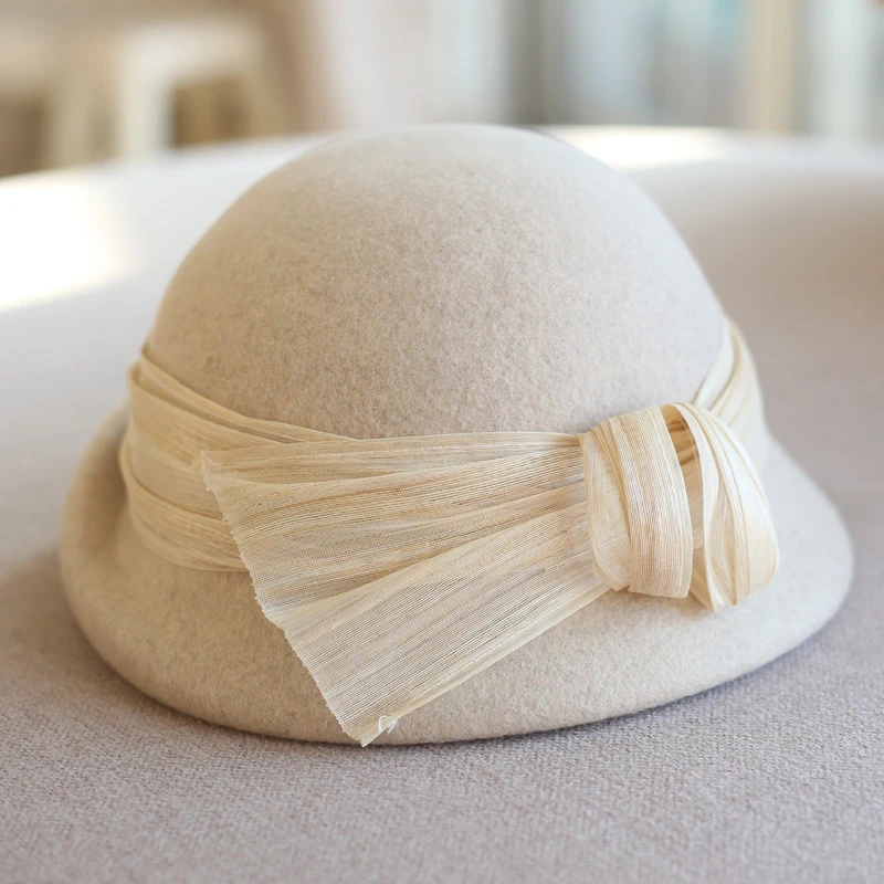 秋冬帽子女羊毛呢真丝麻饰贝雷帽盆帽渔夫帽圆顶复古女式女款帽子