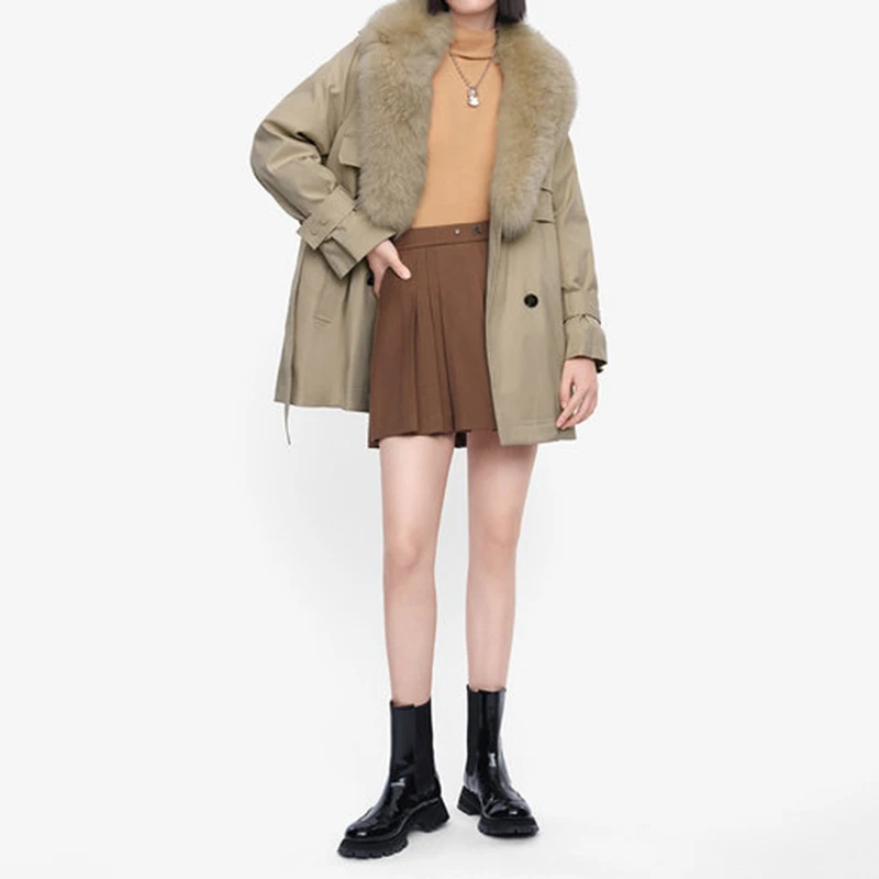 Z042 鹅绒大毛领风衣式羽绒服（默认不含配饰）