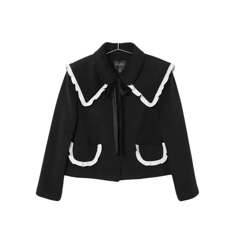 Z131  撞色木耳边短大衣（默认不含配饰）