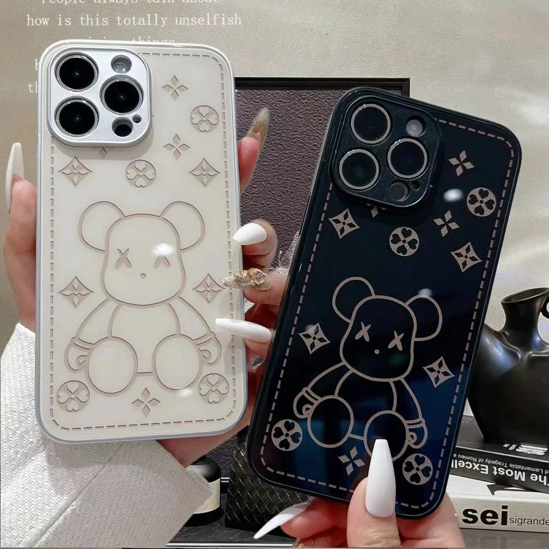 苹果/华为/荣耀/OPPO/VIVO 纹路暴力熊金属漆钢化玻璃防刮手机壳