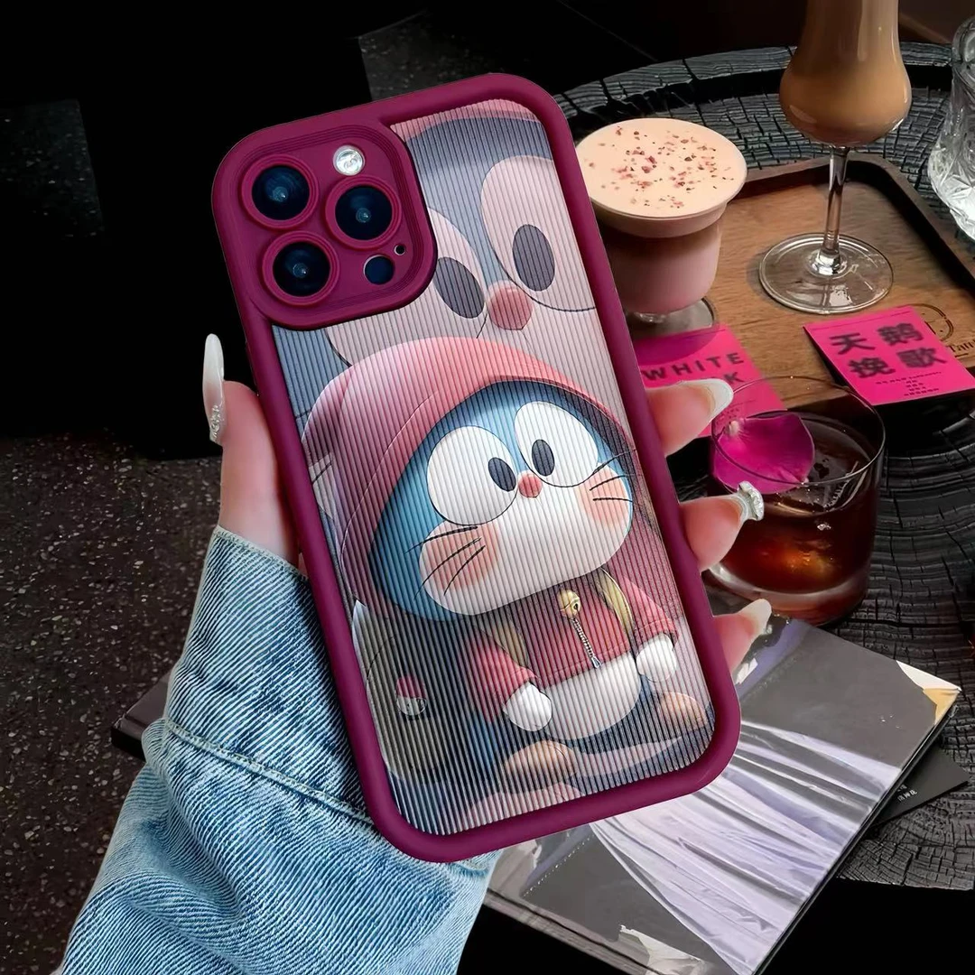 苹果/华为/荣耀/OPPO/VIVO/小米 天眼竖皮纹叮当猫硅胶全包软壳